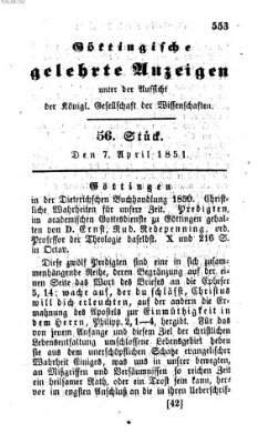 Göttingische gelehrte Anzeigen (Göttingische Zeitungen von gelehrten Sachen) Montag 7. April 1851