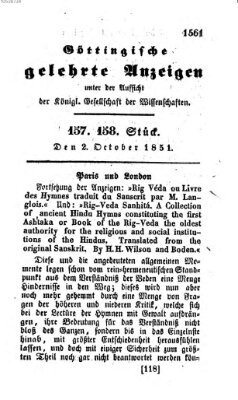 Göttingische gelehrte Anzeigen (Göttingische Zeitungen von gelehrten Sachen) Donnerstag 2. Oktober 1851