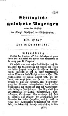Göttingische gelehrte Anzeigen (Göttingische Zeitungen von gelehrten Sachen) Samstag 18. Oktober 1851