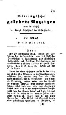 Göttingische gelehrte Anzeigen (Göttingische Zeitungen von gelehrten Sachen) Montag 3. Mai 1852