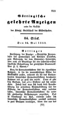 Göttingische gelehrte Anzeigen (Göttingische Zeitungen von gelehrten Sachen) Montag 24. Mai 1852