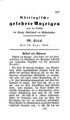 Göttingische gelehrte Anzeigen (Göttingische Zeitungen von gelehrten Sachen) Samstag 19. Juni 1852