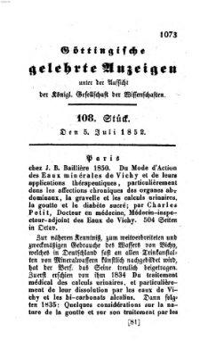 Göttingische gelehrte Anzeigen (Göttingische Zeitungen von gelehrten Sachen) Montag 5. Juli 1852