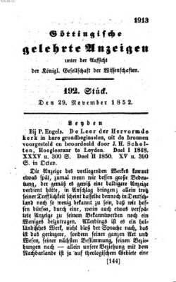Göttingische gelehrte Anzeigen (Göttingische Zeitungen von gelehrten Sachen) Montag 29. November 1852