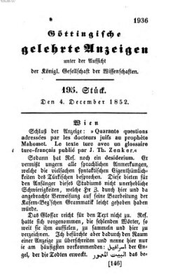 Göttingische gelehrte Anzeigen (Göttingische Zeitungen von gelehrten Sachen) Samstag 4. Dezember 1852