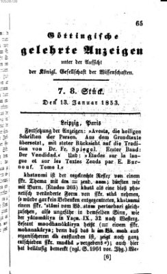Göttingische gelehrte Anzeigen (Göttingische Zeitungen von gelehrten Sachen) Donnerstag 13. Januar 1853