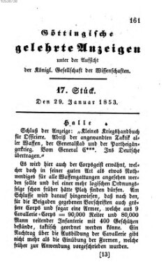 Göttingische gelehrte Anzeigen (Göttingische Zeitungen von gelehrten Sachen) Samstag 29. Januar 1853