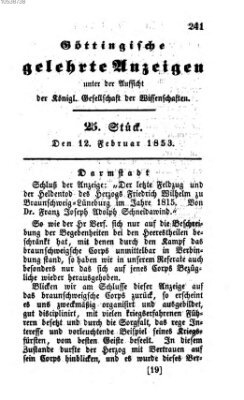Göttingische gelehrte Anzeigen (Göttingische Zeitungen von gelehrten Sachen) Samstag 12. Februar 1853