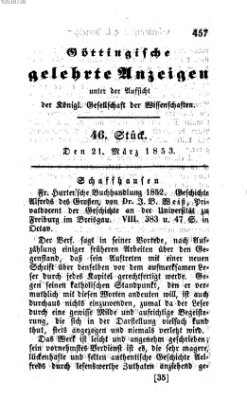 Göttingische gelehrte Anzeigen (Göttingische Zeitungen von gelehrten Sachen) Montag 21. März 1853