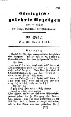 Göttingische gelehrte Anzeigen (Göttingische Zeitungen von gelehrten Sachen) Samstag 30. April 1853