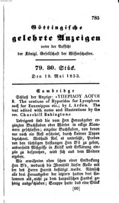 Göttingische gelehrte Anzeigen (Göttingische Zeitungen von gelehrten Sachen) Donnerstag 19. Mai 1853