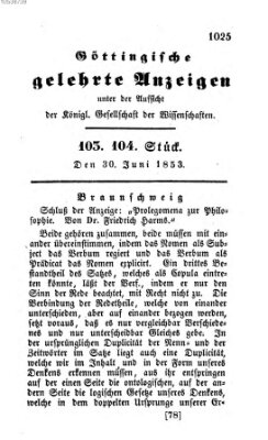 Göttingische gelehrte Anzeigen (Göttingische Zeitungen von gelehrten Sachen) Donnerstag 30. Juni 1853
