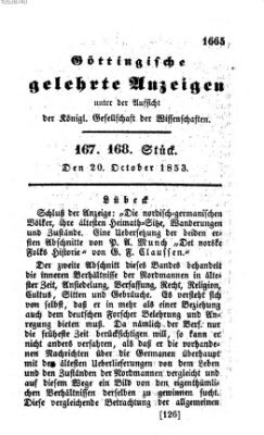 Göttingische gelehrte Anzeigen (Göttingische Zeitungen von gelehrten Sachen) Donnerstag 20. Oktober 1853