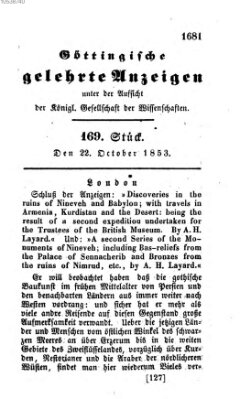 Göttingische gelehrte Anzeigen (Göttingische Zeitungen von gelehrten Sachen) Samstag 22. Oktober 1853