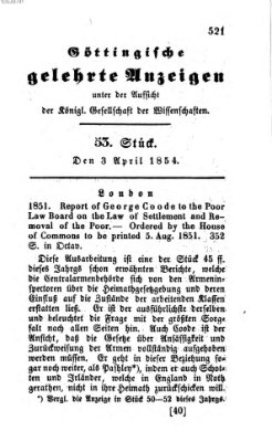 Göttingische gelehrte Anzeigen (Göttingische Zeitungen von gelehrten Sachen) Montag 3. April 1854