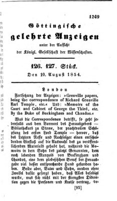 Göttingische gelehrte Anzeigen (Göttingische Zeitungen von gelehrten Sachen) Donnerstag 10. August 1854