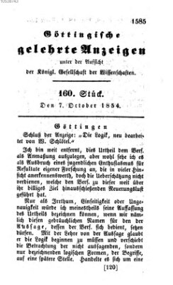 Göttingische gelehrte Anzeigen (Göttingische Zeitungen von gelehrten Sachen) Samstag 7. Oktober 1854
