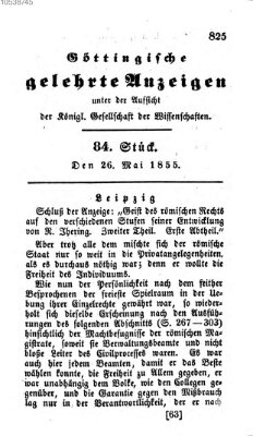 Göttingische gelehrte Anzeigen (Göttingische Zeitungen von gelehrten Sachen) Samstag 26. Mai 1855