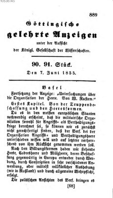 Göttingische gelehrte Anzeigen (Göttingische Zeitungen von gelehrten Sachen) Donnerstag 7. Juni 1855