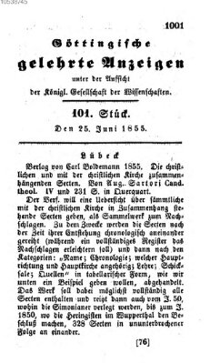 Göttingische gelehrte Anzeigen (Göttingische Zeitungen von gelehrten Sachen) Montag 25. Juni 1855