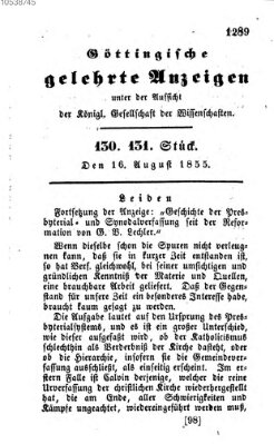 Göttingische gelehrte Anzeigen (Göttingische Zeitungen von gelehrten Sachen) Donnerstag 16. August 1855
