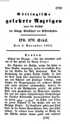 Göttingische gelehrte Anzeigen (Göttingische Zeitungen von gelehrten Sachen) Donnerstag 8. November 1855