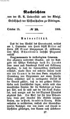 Göttingische gelehrte Anzeigen (Göttingische Zeitungen von gelehrten Sachen) Montag 15. Oktober 1855