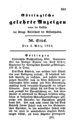 Göttingische gelehrte Anzeigen (Göttingische Zeitungen von gelehrten Sachen) Montag 3. März 1856