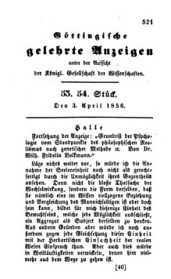 Göttingische gelehrte Anzeigen (Göttingische Zeitungen von gelehrten Sachen) Donnerstag 3. April 1856