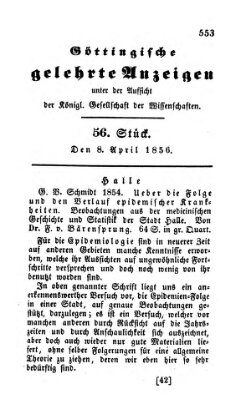 Göttingische gelehrte Anzeigen (Göttingische Zeitungen von gelehrten Sachen) Dienstag 8. April 1856