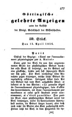 Göttingische gelehrte Anzeigen (Göttingische Zeitungen von gelehrten Sachen) Samstag 12. April 1856