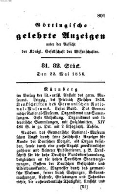 Göttingische gelehrte Anzeigen (Göttingische Zeitungen von gelehrten Sachen) Donnerstag 22. Mai 1856