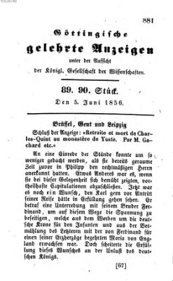 Göttingische gelehrte Anzeigen (Göttingische Zeitungen von gelehrten Sachen) Donnerstag 5. Juni 1856