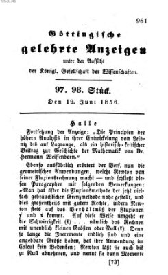 Göttingische gelehrte Anzeigen (Göttingische Zeitungen von gelehrten Sachen) Donnerstag 19. Juni 1856