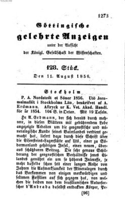 Göttingische gelehrte Anzeigen (Göttingische Zeitungen von gelehrten Sachen) Montag 11. August 1856