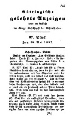 Göttingische gelehrte Anzeigen (Göttingische Zeitungen von gelehrten Sachen) Samstag 30. Mai 1857