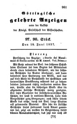 Göttingische gelehrte Anzeigen (Göttingische Zeitungen von gelehrten Sachen) Donnerstag 18. Juni 1857