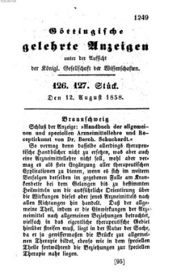 Göttingische gelehrte Anzeigen (Göttingische Zeitungen von gelehrten Sachen) Donnerstag 12. August 1858