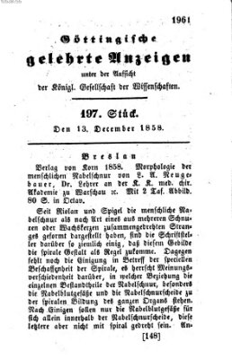 Göttingische gelehrte Anzeigen (Göttingische Zeitungen von gelehrten Sachen) Montag 13. Dezember 1858