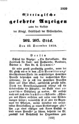 Göttingische gelehrte Anzeigen (Göttingische Zeitungen von gelehrten Sachen) Donnerstag 23. Dezember 1858