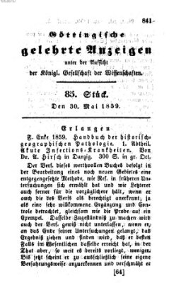 Göttingische gelehrte Anzeigen (Göttingische Zeitungen von gelehrten Sachen) Montag 30. Mai 1859