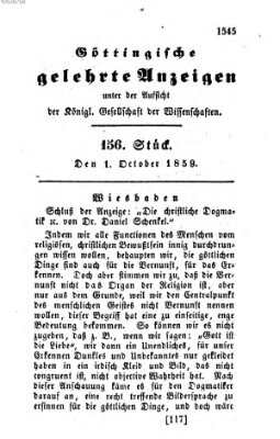 Göttingische gelehrte Anzeigen (Göttingische Zeitungen von gelehrten Sachen) Samstag 1. Oktober 1859