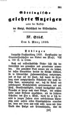 Göttingische gelehrte Anzeigen (Göttingische Zeitungen von gelehrten Sachen) Montag 5. März 1860