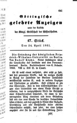 Göttingische gelehrte Anzeigen (Göttingische Zeitungen von gelehrten Sachen) Mittwoch 24. April 1861