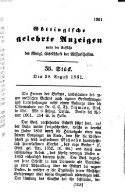 Göttingische gelehrte Anzeigen (Göttingische Zeitungen von gelehrten Sachen) Mittwoch 28. August 1861