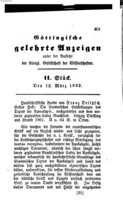 Göttingische gelehrte Anzeigen (Göttingische Zeitungen von gelehrten Sachen) Mittwoch 12. März 1862