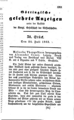 Göttingische gelehrte Anzeigen (Göttingische Zeitungen von gelehrten Sachen) Mittwoch 30. Juli 1862