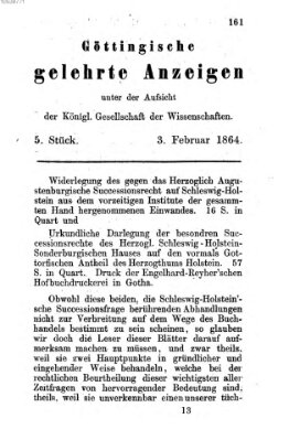Göttingische gelehrte Anzeigen (Göttingische Zeitungen von gelehrten Sachen) Mittwoch 3. Februar 1864