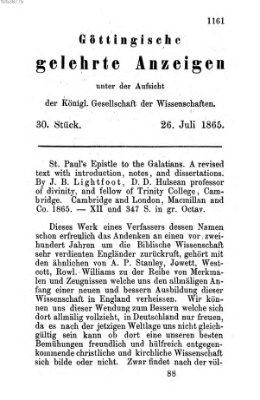 Göttingische gelehrte Anzeigen (Göttingische Zeitungen von gelehrten Sachen) Mittwoch 26. Juli 1865