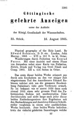 Göttingische gelehrte Anzeigen (Göttingische Zeitungen von gelehrten Sachen) Mittwoch 16. August 1865